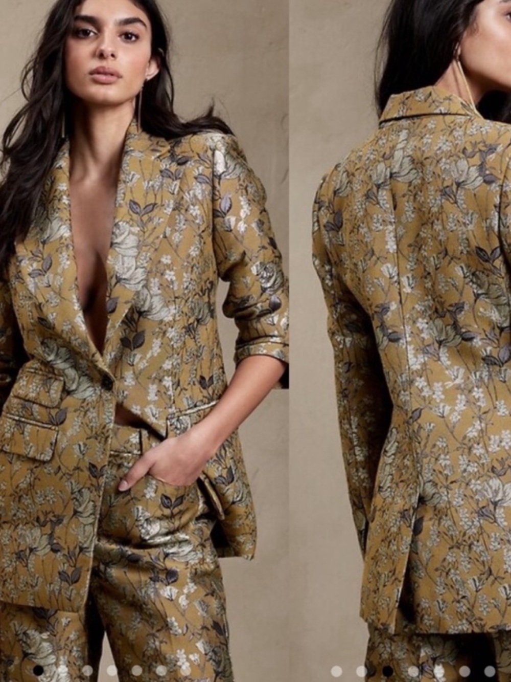 Banana Republic Eclat Brocade Floral Blazer Oversized Metallic Jacquard 8